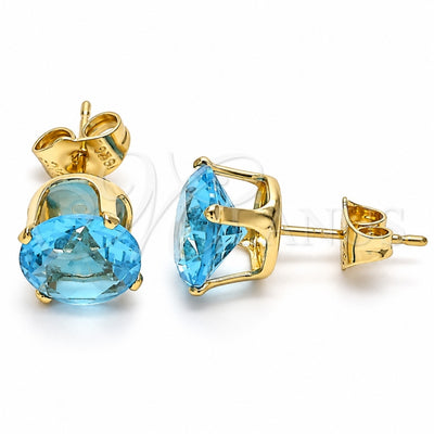Oro Laminado Stud Earring, Gold Filled Style with Blue Topaz Cubic Zirconia, Polished, Golden Finish, 5.128.021.2