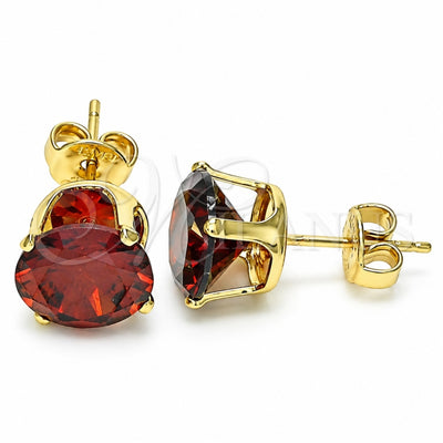 Oro Laminado Stud Earring, Gold Filled Style with Garnet Cubic Zirconia, Polished, Golden Finish, 5.128.021.3
