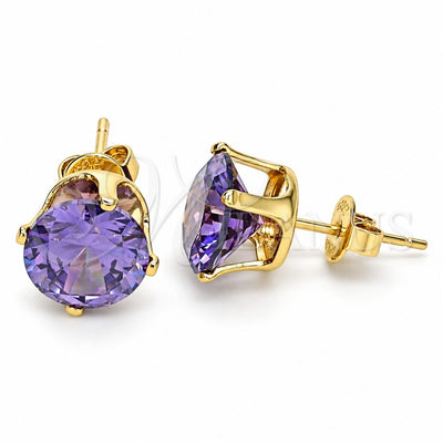 Oro Laminado Stud Earring, Gold Filled Style with Amethyst Cubic Zirconia, Polished, Golden Finish, 5.128.021.4