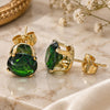 Oro Laminado Stud Earring, Gold Filled Style with Green Cubic Zirconia, Polished, Golden Finish, 5.128.021.5