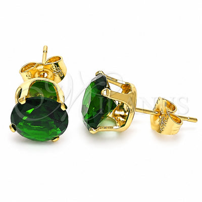 Oro Laminado Stud Earring, Gold Filled Style with Green Cubic Zirconia, Polished, Golden Finish, 5.128.021.5
