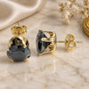 Oro Laminado Stud Earring, Gold Filled Style with Black Cubic Zirconia, Polished, Golden Finish, 5.128.021.6