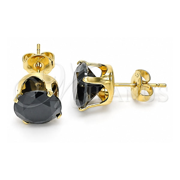Oro Laminado Stud Earring, Gold Filled Style with Black Cubic Zirconia, Polished, Golden Finish, 5.128.021.6