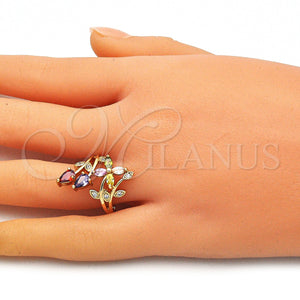 Gold Filled Ring — Multi Stone Ring Leaf and Flower Design with — main product view — SKU 145342 | Oro Laminado anillo — Multi Stone Ring Leaf and flor diseño with — SKU 145342