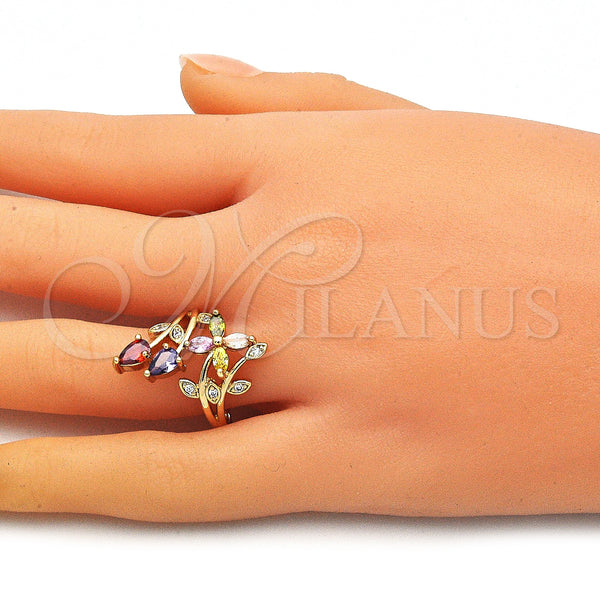Gold Filled Ring — Multi Stone Ring Leaf and Flower Design with — main product view — SKU 145342 | Oro Laminado anillo — Multi Stone Ring Leaf and flor diseño with — SKU 145342
