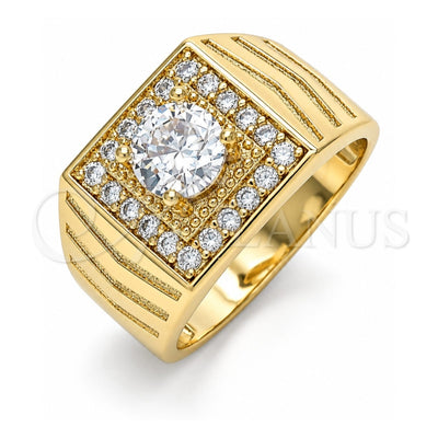 Oro Laminado Mens Ring, Gold Filled Style with White Cubic Zirconia, Polished, Golden Finish, 01.283.0027.11 (Size 11)