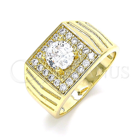 Oro Laminado Mens Ring, Gold Filled Style with White Cubic Zirconia, Polished, Golden Finish, 01.283.0027.11 (Size 11)