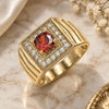 Oro Laminado Mens Ring, Gold Filled Style with Garnet and White Cubic Zirconia, Polished, Golden Finish, 01.283.0027.1.12 (Size 12)