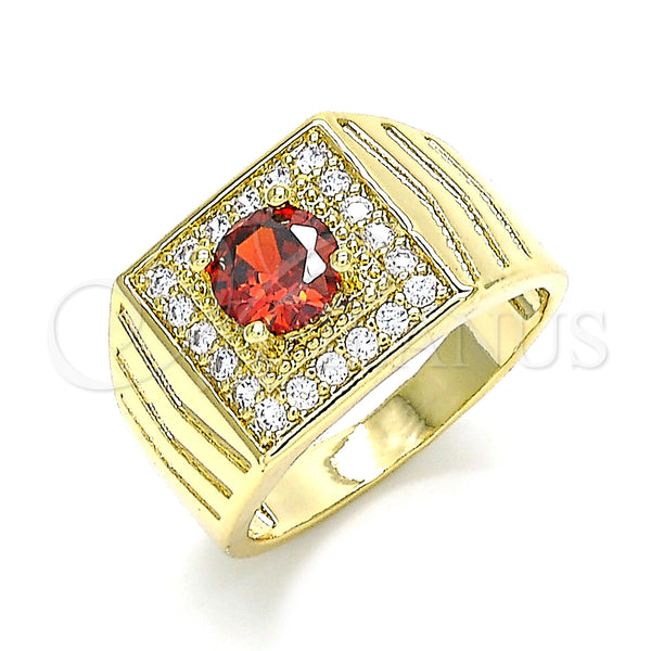 Gold Filled Ring — Mens Ring with Garnet and White Cubic Zirconia — main product view — SKU 145354 | Oro Laminado anillo — Mens Ring with Garnet and blanco Cubic Zirconia — SKU 145354