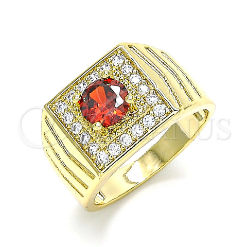 Oro Laminado Mens Ring, Gold Filled Style with Garnet and White Cubic Zirconia, Polished, Golden Finish, 01.283.0027.1.12 (Size 12)