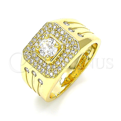 Oro Laminado Mens Ring, Gold Filled Style with White Cubic Zirconia, Polished, Golden Finish, 01.283.0028.11 (Size 11)
