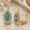 Oro Laminado Leverback Earring, Gold Filled Style Leaf Design, with Blue Topaz and White Crystal, Polished, Golden Finish, 02.122.0082.9