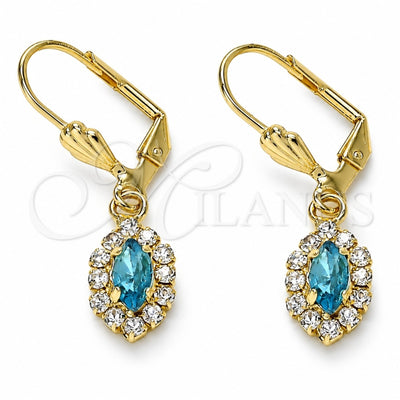 Oro Laminado Dangle Earring, Gold Filled Style with Blue Topaz and White Crystal, Polished, Golden Finish, 02.122.0115.8