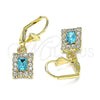 Oro Laminado Dangle Earring, Gold Filled Style with Blue Topaz and White Crystal, Polished, Golden Finish, 02.122.0117.8
