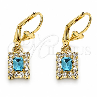 Oro Laminado Dangle Earring, Gold Filled Style with Blue Topaz and White Crystal, Polished, Golden Finish, 02.122.0117.8