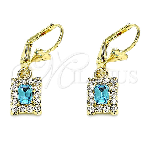 Oro Laminado Dangle Earring, Gold Filled Style with Blue Topaz and White Crystal, Polished, Golden Finish, 02.122.0117.8