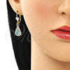 Oro Laminado Dangle Earring, Gold Filled Style Teardrop Design, with Blue Topaz and White Crystal, Polished, Golden Finish, 02.122.0116.8