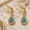 Oro Laminado Dangle Earring, Gold Filled Style Teardrop Design, with Blue Topaz and White Crystal, Polished, Golden Finish, 02.122.0116.8
