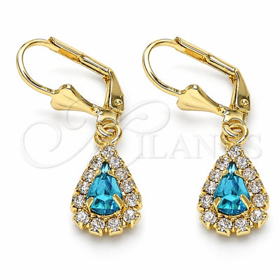 Oro Laminado Dangle Earring, Gold Filled Style Teardrop Design, with Blue Topaz and White Crystal, Polished, Golden Finish, 02.122.0116.8