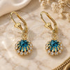 Oro Laminado Dangle Earring, Gold Filled Style with Blue Topaz and White Crystal, Polished, Golden Finish, 02.122.0113.8