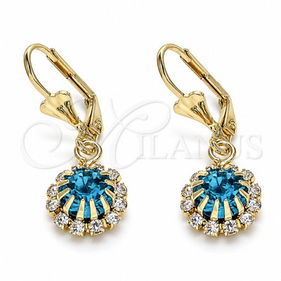 Oro Laminado Dangle Earring, Gold Filled Style with Blue Topaz and White Crystal, Polished, Golden Finish, 02.122.0113.8