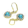 Oro Laminado Dangle Earring, Gold Filled Style Heart Design, with Blue Topaz and White Crystal, Polished, Golden Finish, 02.122.0114.8