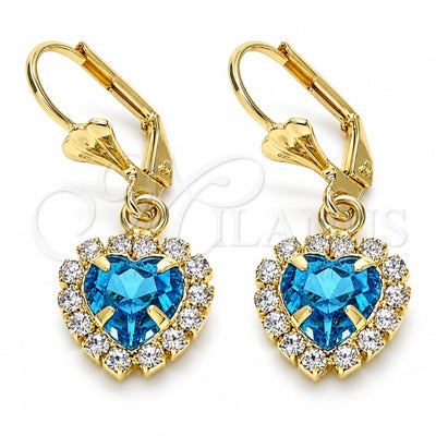 Oro Laminado Dangle Earring, Gold Filled Style Heart Design, with Blue Topaz and White Crystal, Polished, Golden Finish, 02.122.0114.8