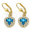 Oro Laminado Dangle Earring, Gold Filled Style Heart Design, with Blue Topaz and White Crystal, Polished, Golden Finish, 02.122.0114.8