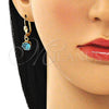 Oro Laminado Dangle Earring, Gold Filled Style with Blue Topaz and White Crystal, Polished, Golden Finish, 02.122.0112.6
