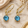 Oro Laminado Dangle Earring, Gold Filled Style with Blue Topaz and White Crystal, Polished, Golden Finish, 02.122.0112.6