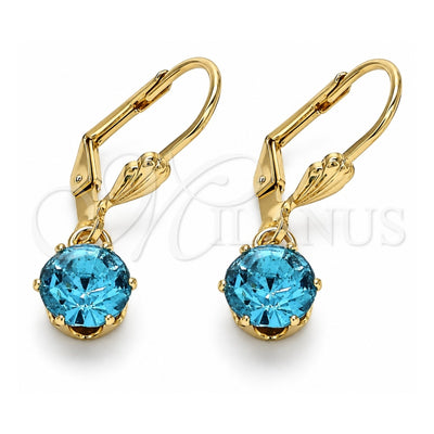 Oro Laminado Dangle Earring, Gold Filled Style with Blue Topaz and White Crystal, Polished, Golden Finish, 02.122.0112.6