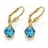 Oro Laminado Dangle Earring, Gold Filled Style with Blue Topaz and White Crystal, Polished, Golden Finish, 02.122.0112.6