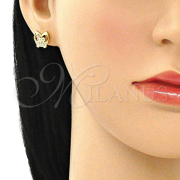 Gold Filled Ring — Stud Earring Owl Design with White Micro Pave — alternate product view — SKU 145371 | Oro Laminado anillo — Stud Earring Owl diseño with blanco Micro Pave — SKU 145371