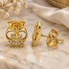 Oro Laminado Stud Earring, Gold Filled Style Owl Design, with White Micro Pave, Polished, Golden Finish, 02.156.0594