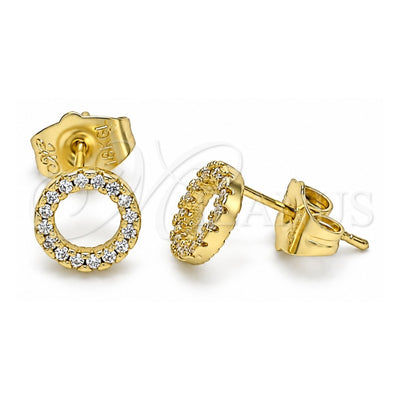 Oro Laminado Stud Earring, Gold Filled Style with White Micro Pave, Polished, Golden Finish, 02.156.0595