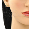 Oro Laminado Stud Earring, Gold Filled Style Evil Eye Design, with Garnet Cubic Zirconia and Multicolor Micro Pave, Polished, Golden Finish, 02.156.0597