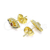 Oro Laminado Stud Earring, Gold Filled Style Evil Eye Design, with Garnet Cubic Zirconia and Multicolor Micro Pave, Polished, Golden Finish, 02.156.0597