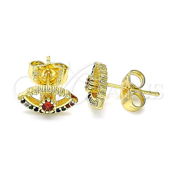 Gold Filled Ring — Stud Earring Evil Eye Design with Garnet Cubic — main product view — SKU 145376 | Oro Laminado anillo — Stud Earring Evil Eye diseño with Garnet Cubic — SKU 145376