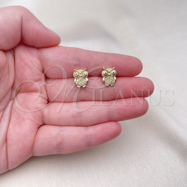 Gold Filled Ring — Stud Earring Owl Design with Ruby and White — alternate product view — SKU 145381 | Oro Laminado anillo — Stud Earring Owl diseño with Ruby and blanco — SKU 145381