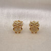 Oro Laminado Stud Earring, Gold Filled Style Owl Design, with Ruby and White Micro Pave, Polished, Golden Finish, 02.156.0599