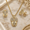 Oro Laminado Earring and Pendant Adult Set, Gold Filled Style Owl Design, with Ruby Cubic Zirconia and White Micro Pave, Polished, Golden Finish, 10.156.0392