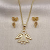 Oro Laminado Earring and Pendant Adult Set, Gold Filled Style Angel Design, with White Micro Pave, Polished, Golden Finish, 10.156.0393