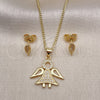 Oro Laminado Earring and Pendant Adult Set, Gold Filled Style Angel Design, with White Micro Pave, Polished, Golden Finish, 10.156.0393