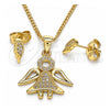 Oro Laminado Earring and Pendant Adult Set, Gold Filled Style Angel Design, with White Micro Pave, Polished, Golden Finish, 10.156.0393