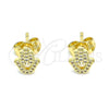 Oro Laminado Stud Earring, Gold Filled Style Judaica and Hand of God Design, with White Micro Pave, Polished, Golden Finish, 02.156.0604
