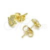 Oro Laminado Stud Earring, Gold Filled Style Judaica and Hand of God Design, with White Micro Pave, Polished, Golden Finish, 02.156.0604