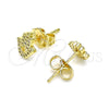 Oro Laminado Stud Earring, Gold Filled Style Hand of God Design, with White Micro Pave, Polished, Golden Finish, 02.156.0604