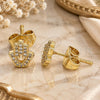 Oro Laminado Stud Earring, Gold Filled Style Judaica and Hand of God Design, with White Micro Pave, Polished, Golden Finish, 02.156.0604