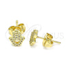 Oro Laminado Stud Earring, Gold Filled Style Judaica and Hand of God Design, with White Micro Pave, Polished, Golden Finish, 02.156.0604