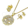 Oro Laminado Earring and Pendant Adult Set, Gold Filled Style Hand of God Design, with White Micro Pave, Polished, Golden Finish, 10.156.0396